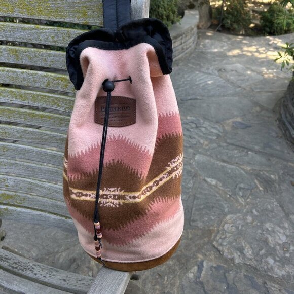 Pendleton Wool Drawstring Duffle Bucket Bag Aztec Southwestern Print Sling Pack